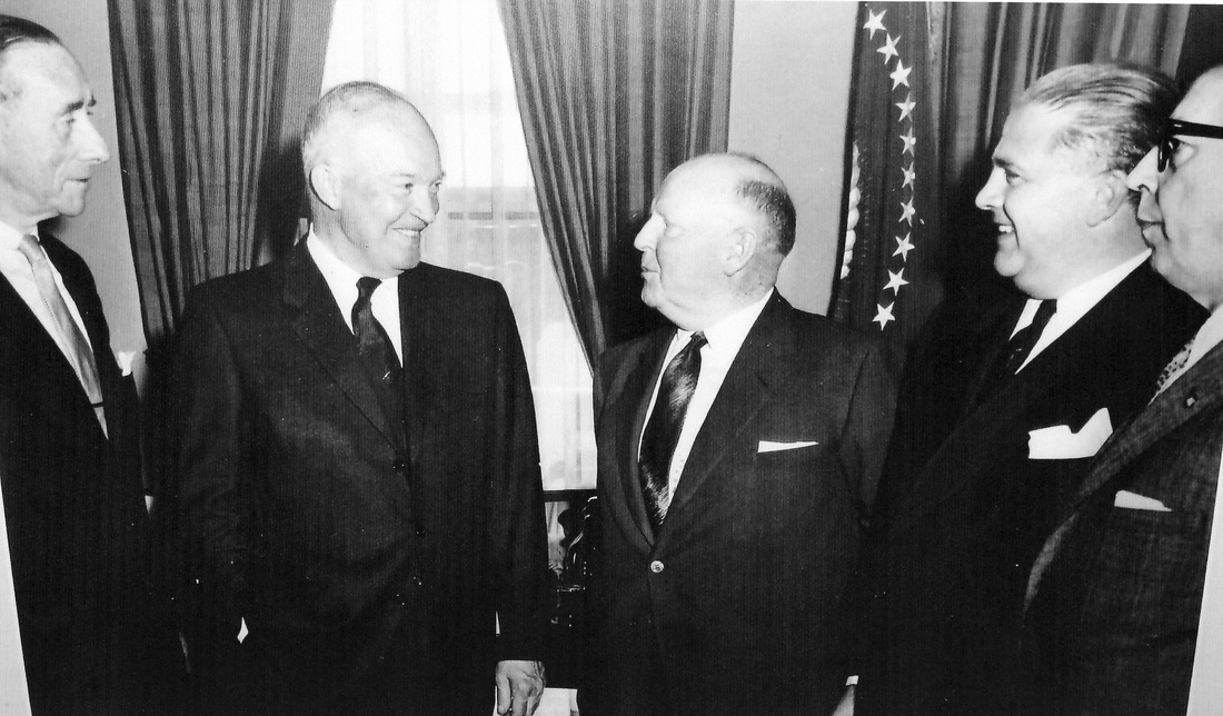 Arthur Condon, Dwight Eisenhower, Dave Beck , Roy Fruehauf & Burge Seymour meet in the oval office to further the needs of the trucking industry