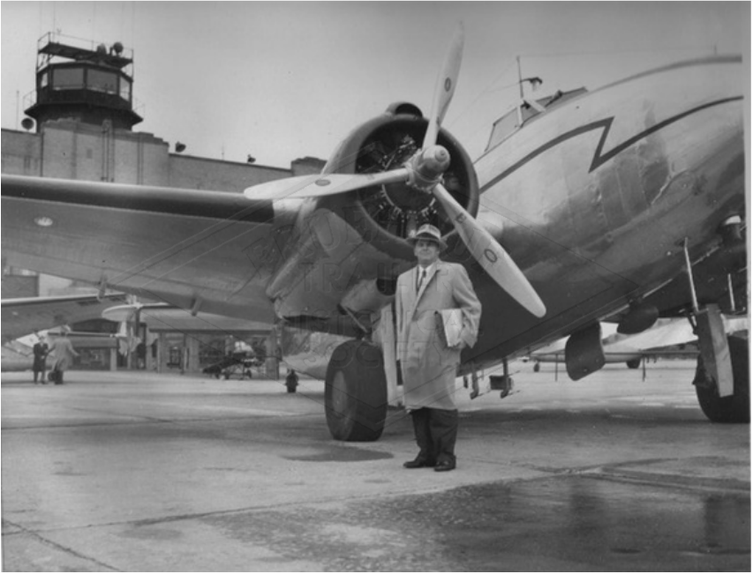 Roy Fruehauf at Willow Run Airport, boarding the Lockheed Lodestar