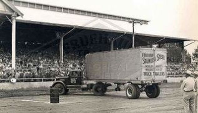 A Fruehauf Trailer exhibited at a rodeo