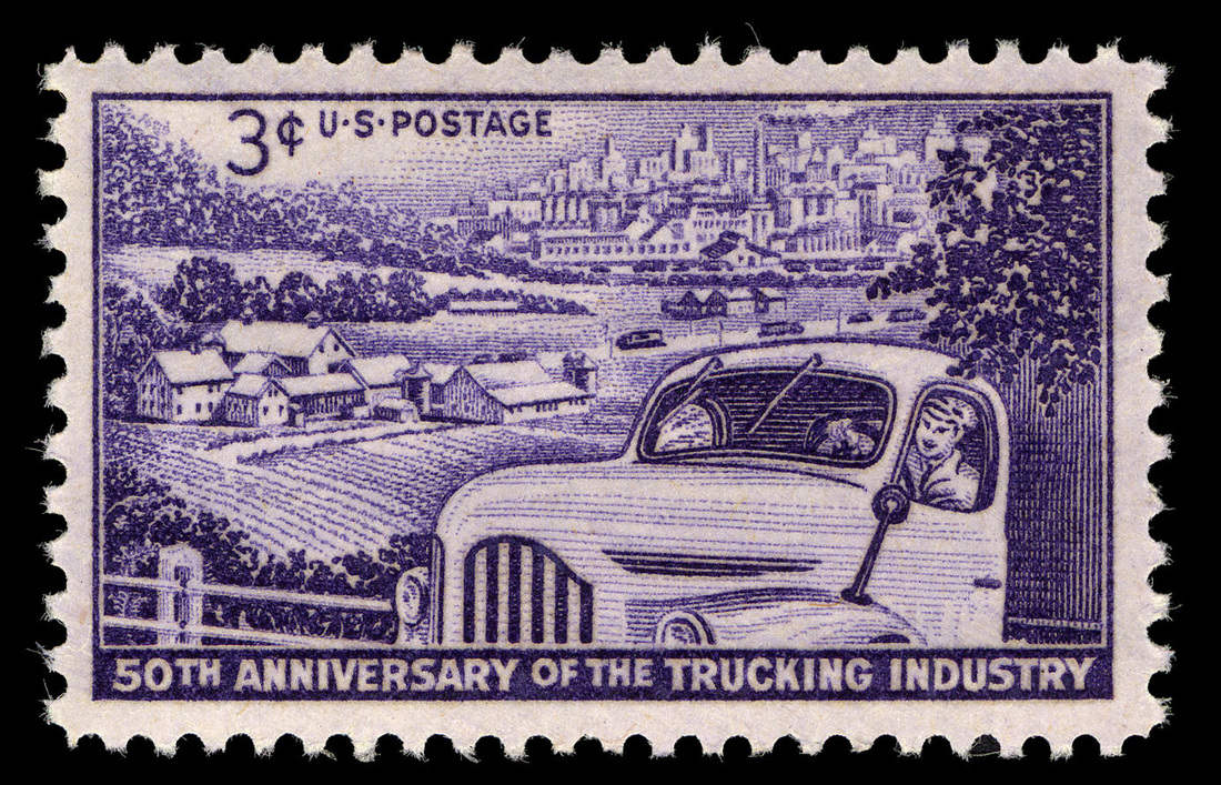 A commemorative stamp to honor the trucking industry in 1953 by the ATA the american trucking association