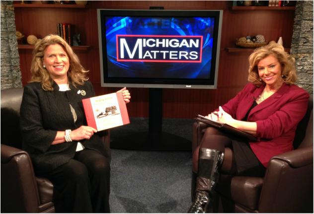 Ruth Fruehauf and Carol Cain on the set of CBS TV's Michigan Matters