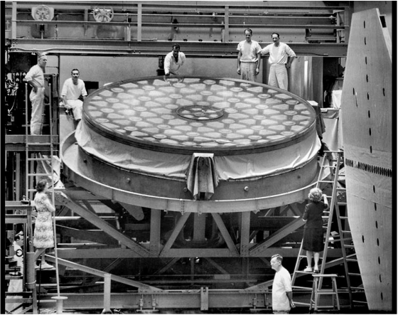 Installing the massive lens at the Palomar Observatory in Palomar