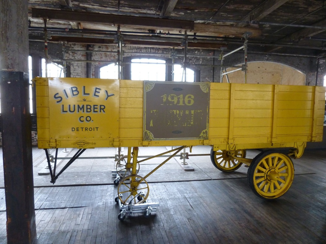 A 1916 period, Fruehauf Trailer on display at the Ford Piquette plant museum, the birth place of the Model-T in Detroit Michigan